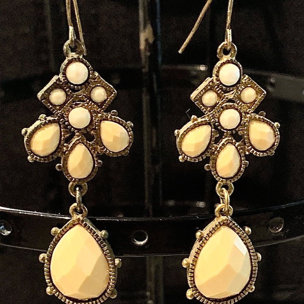 Elegant Gold and Cream Dangle Earrings